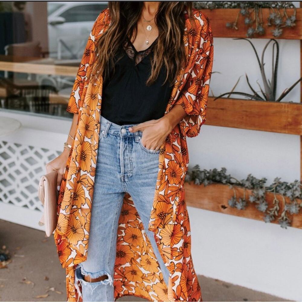 Aakaa BOHO CHIC FESTIVAL KIMONO OR COVER UP O/S - Picture 2 of 7